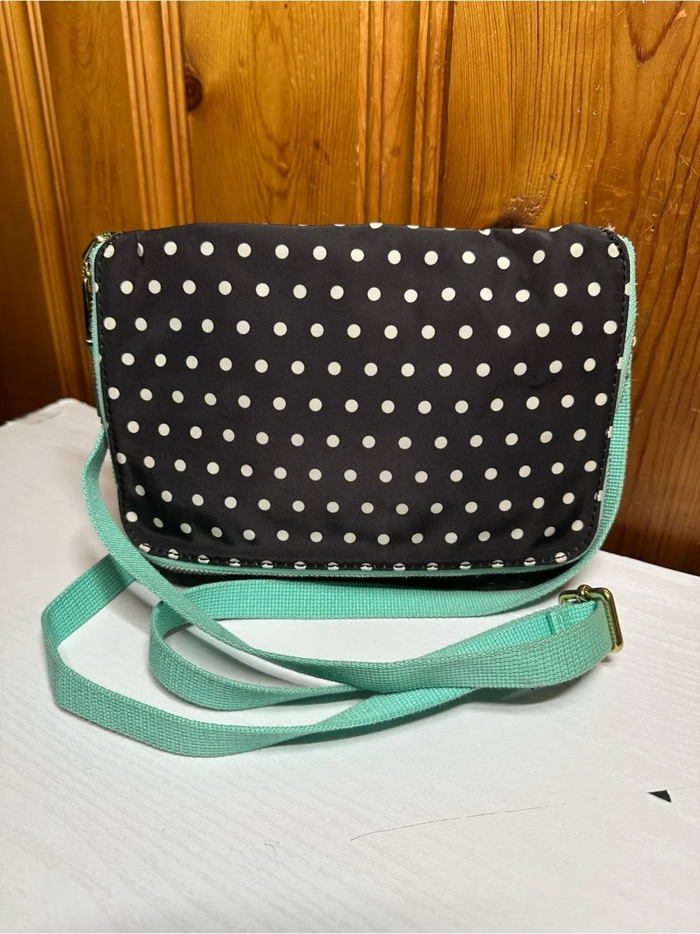 Fossil Black and Mint Polka Dot Crossbody Bag